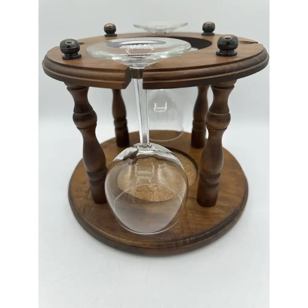 VTG Wooden Whine & Wine Glass Holder..WOODEN AND COPPER Retro Decor